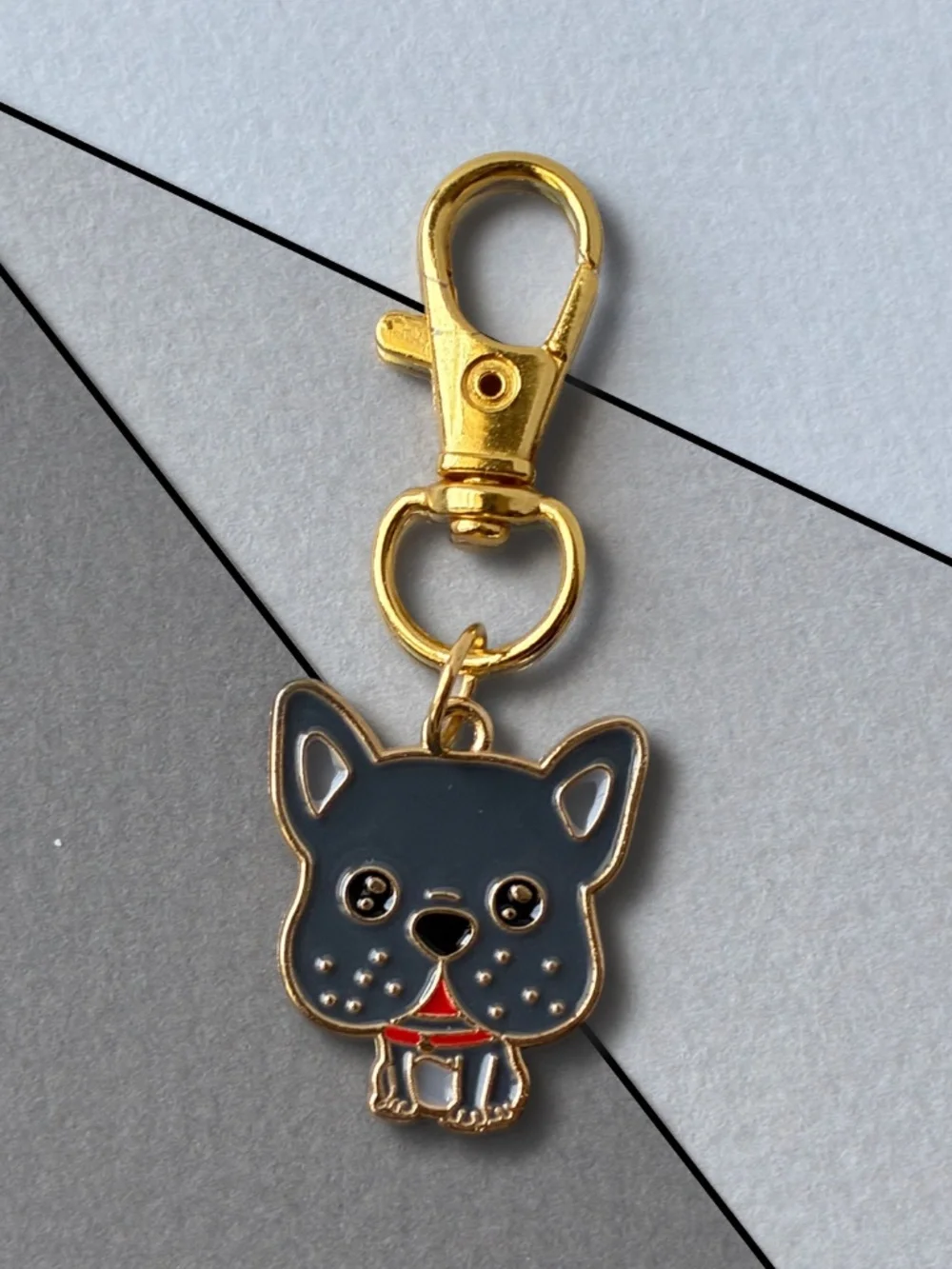 2 Keychain Charms | Cute Dog Enamel | Gold Metal Swivel Clasp Key Rings.